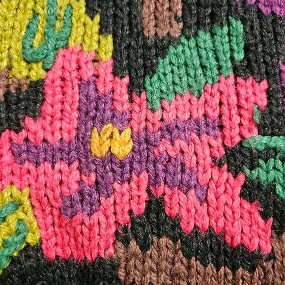 Palm Springs Yacht Club Knit Sweater Chunky Black Floral Pullover Grannycore - Picture 5 of 13